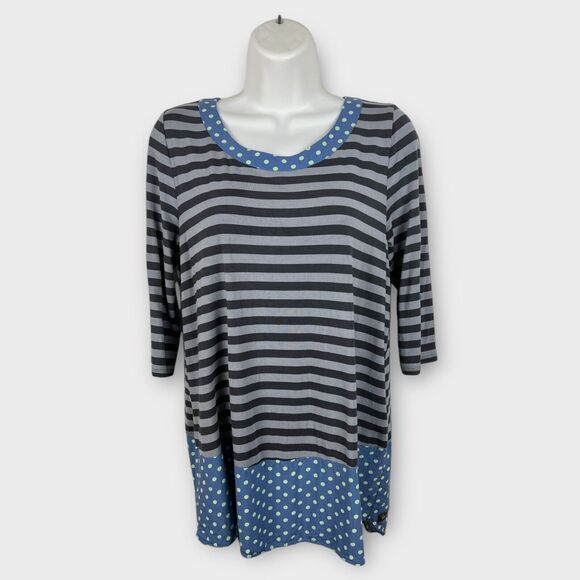 Matilda Jane Lets Get Lost Tunic XS Polka Dot Striped Roll Tab Scoop Neck Casual - Picture 1 of 7